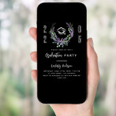 Zwarte witte lavendelbloemen 2025 Graduation Party Kaart