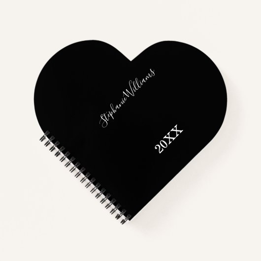 Zwarte Witte Legant Aangepast Naam Jaar Schudhart Notitieboek (Voorkant)