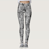 zwarte witte leggings met een cryptid menigte (Voorkant)