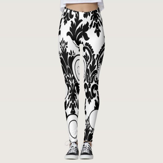 zwarte witte leggings met lange afdruk tiener (Voorkant)