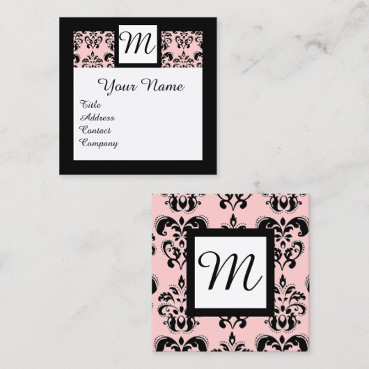 ZWARTE WITTE LICHTE DAMASKSQUARE MONOGRAM VIERKANTE VISITEKAARTJE (Voorkant / Achterkant)