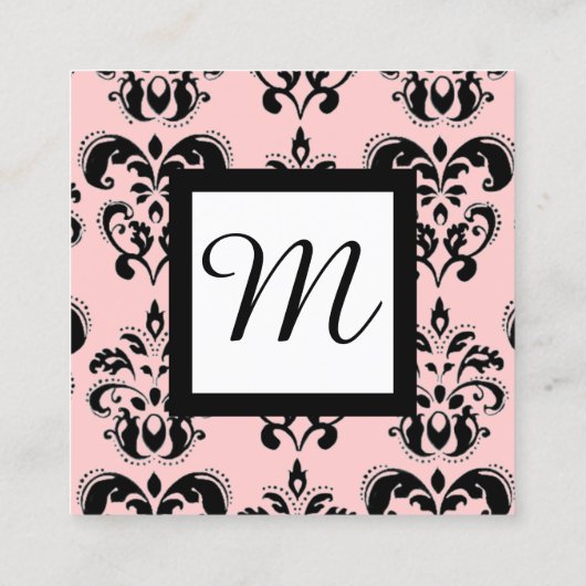 ZWARTE WITTE LICHTE DAMASKSQUARE MONOGRAM VIERKANTE VISITEKAARTJE (Achterkant)