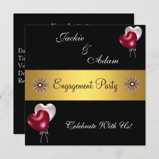 Zwarte witte-liefdesballonnen van Engagement Party Kaart (Voorkant / Achterkant)
