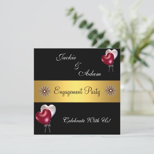 Zwarte witte-liefdesballonnen van Engagement Party Kaart (Staand voorkant)