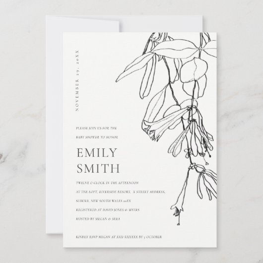 ZWARTE WITTE LIJN DIE DE KAART VAN HET BABY SHOWER (Voorkant)