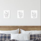 Zwarte Witte Lijn Getrokken Bloemen Set van 3 Wall (Slaapkamer)