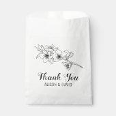 Zwarte witte lijntak met bloesems bedankzakje (Voorkant)