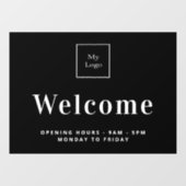 Zwarte witte logo openingstijden welkom raamsticker (Vel)