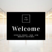 Zwarte witte logo openingstijden welkom raamsticker