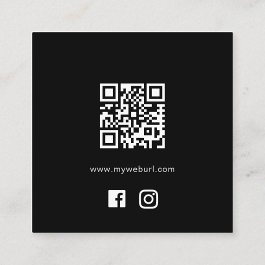 Zwarte witte logo QR code sociale media pictogramm Vierkante Visitekaartje (Achterkant)