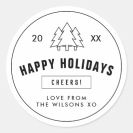 Zwarte witte Logo Stijlvolle kerstboom Ronde Sticker