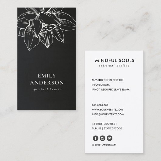 ZWARTE WITTE LOTUS SIMPLE REIKI SPIRITUELE HEALER VISITEKAARTJE (Voorkant / Achterkant)