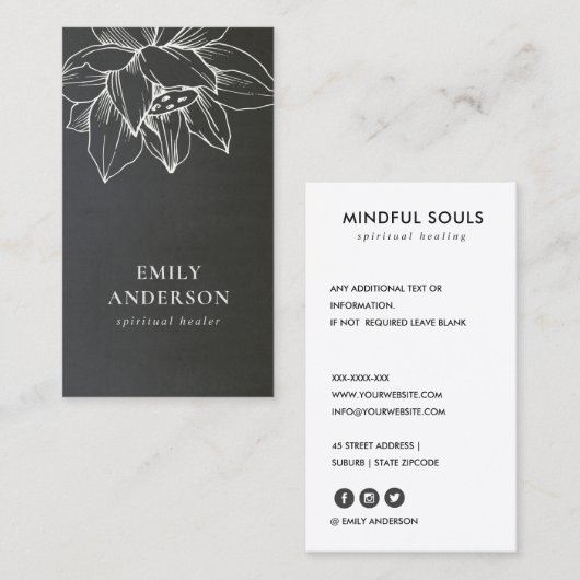 ZWARTE WITTE LOTUS SIMPLE REIKI SPIRITUELE HEALER VISITEKAARTJE (Voorkant / Achterkant)