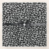 Zwarte witte luipaardprint met boogverjaardag glazen onderzetter (Voorkant)