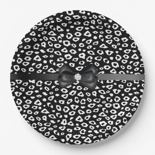 Zwarte witte luipaardprint met boogverjaardag papieren bordje (Voorkant)