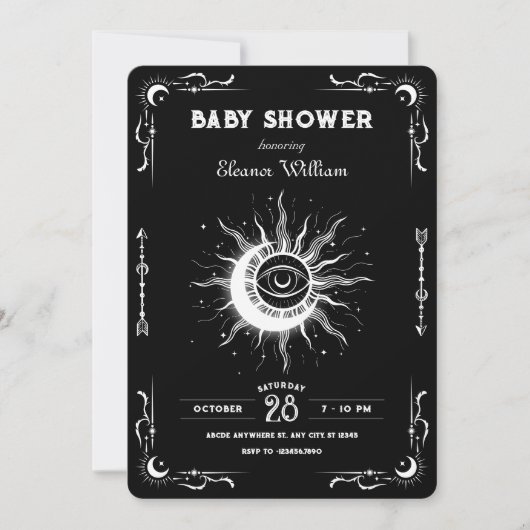 Zwarte witte maan zon tarot hemels baby shower kaart (Voorkant)