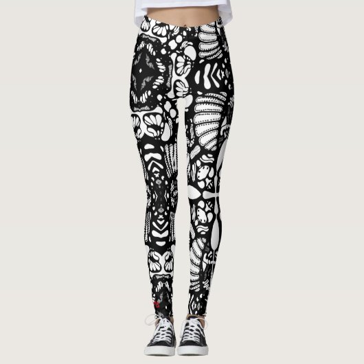 zwarte witte mandala handgetekende digitale kunst leggings (Voorkant)
