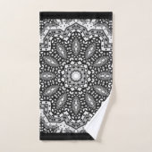 Zwarte witte mandala, kaleidoscoop, rond ornament bad handdoek (Handdoek)