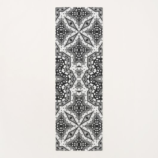 Zwarte witte mandala, kaleidoscoop, rond ornament yogamat (Voorkant)