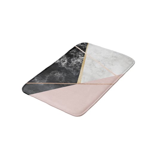 Zwarte witte marmer Geometric Blush Roze Rose Gold Badmat (Gekanteld)
