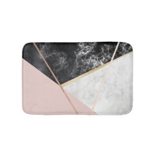 Zwarte witte marmer Geometric Blush Roze Rose Gold Badmat