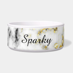 Zwarte witte marmer goudsparkle vlokken personalis voerbakje