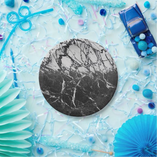 Zwarte & Witte Marmer Modern Glam Trendy Party Papieren Bordje (Feest)
