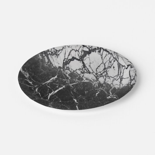 Zwarte & Witte Marmer Modern Glam Trendy Party Papieren Bordje (Gekanteld)