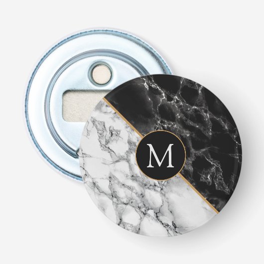 Zwarte witte marmer Open Uw Letter Button Flesopener (Voorkant)
