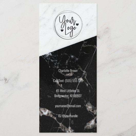 Zwarte witte marmer Salon Business Price List Menu (Achterkant)