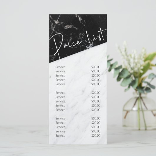 Zwarte witte marmer Salon Business Price List Menu (Staand voorkant)