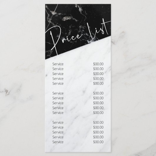 Zwarte witte marmer Salon Business Price List Menu (Voorkant)