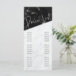 Zwarte witte marmer Salon Business Price List Menu