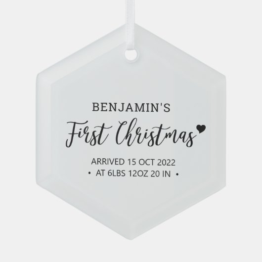 Zwarte & Witte Matige Hart Baby Eerste Kerstmis Glas Ornament (Voorkant)