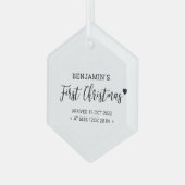 Zwarte & Witte Matige Hart Baby Eerste Kerstmis Glas Ornament (Voorkant links)