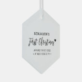 Zwarte & Witte Matige Hart Baby Eerste Kerstmis Glas Ornament (Voorkant Rechts)