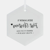 Zwarte & Witte Matige Hart Baby Eerste Kerstmis Glas Ornament (Achterkant)