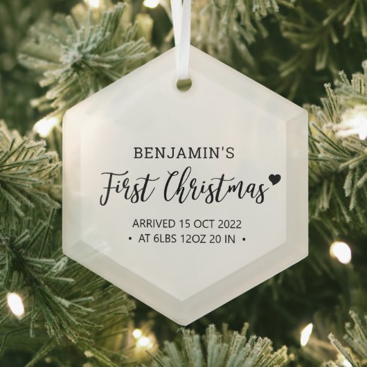Zwarte & Witte Matige Hart Baby Eerste Kerstmis Glas Ornament (Insitu)