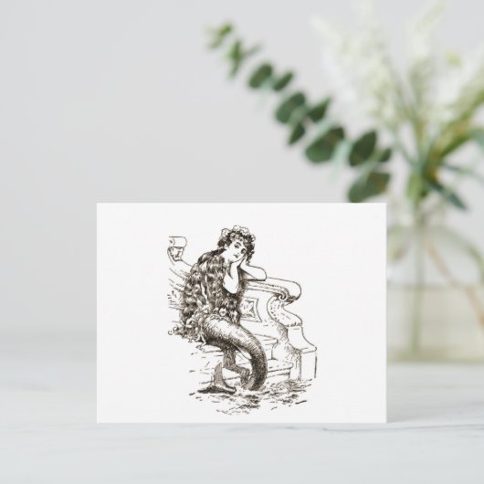 zwarte witte mermaïde tekening briefkaart (Staand voorkant)