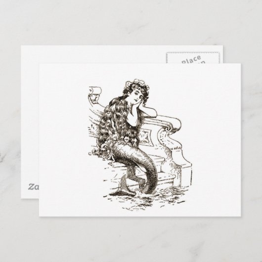 zwarte witte mermaïde tekening briefkaart (Voorkant / Achterkant)