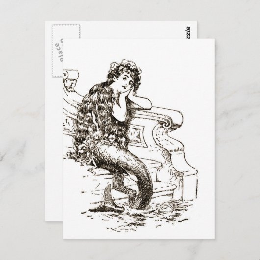  zwarte witte mermaïde tekening briefkaart (Voorkant / Achterkant)