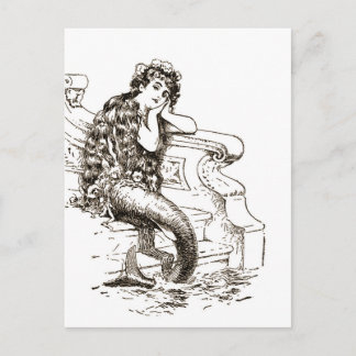  zwarte witte mermaïde tekening briefkaart