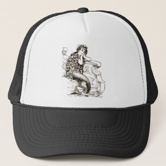 zwarte witte mermaïde tekening trucker pet (Voorkant)