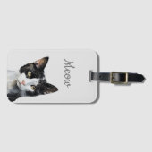 Zwarte witte miauw kat bagagelabel (Voorkant (horizontaal))