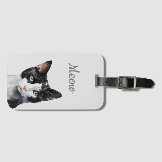 Zwarte witte miauw kat bagagelabel