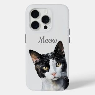 Zwarte witte miauw kat iPhone 15 pro case