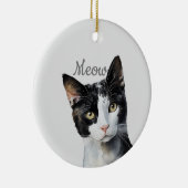 Zwarte witte miauw kat keramisch ornament (Rechts)