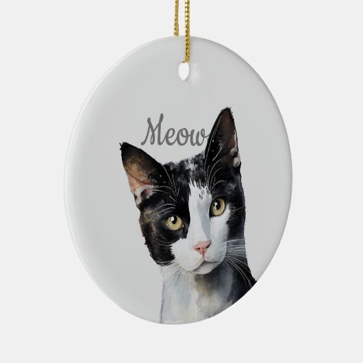 Zwarte witte miauw kat keramisch ornament (Rechts)