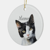 Zwarte witte miauw kat keramisch ornament (Links)