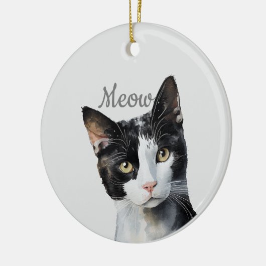 Zwarte witte miauw kat keramisch ornament (Links)